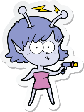 Bir insan tarafından çizilmiş uzaylı bir kızın çıkartması.