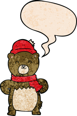 Bir insan tarafından çizilmiş eski tarz konuşma baloncuğu olan sevimli çizgi film ayısı.