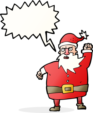 Bir insan tarafından çizilmiş konuşma balonlu Noel Baba çizgi filmi.