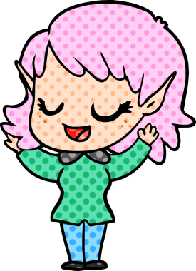 Bir insan tarafından çizilmiş mutlu elf kızı.