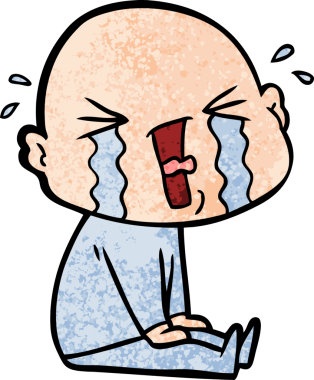 Bir insan tarafından çizilmiş ağlayan kel bir adam.