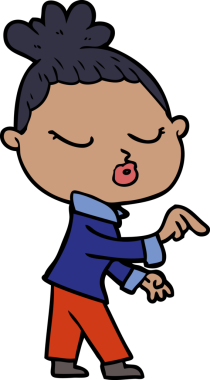 Bir insan tarafından çizilmiş sakin bir kadın çizgi filmi.