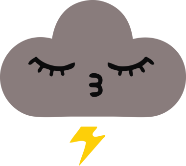 Bir insan tarafından çizilmiş bir fırtına bulutunun düz renkli retro karikatürü