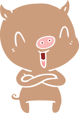 Bir insan tarafından çizilmiş mutlu düz renkli çizgi film domuzu