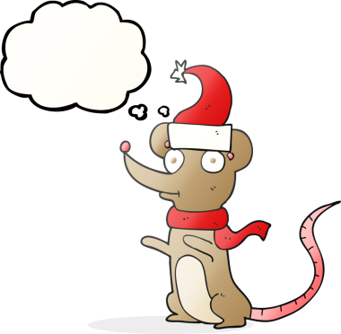 Bir insan tarafından çizilmiş noel şapkası giyen serbest çizim baloncuk faresi.