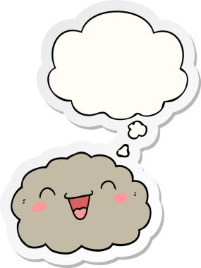 Mutlu karikatür bulutu. Düşünce baloncuğu insan tarafından çizilmiş bir çıkartma.