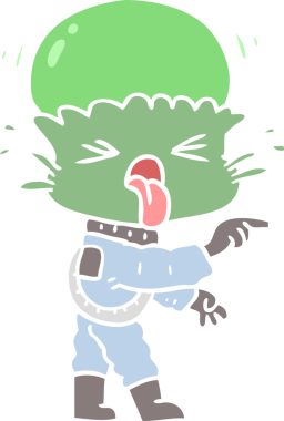 Bir insan tarafından çizilmiş garip düz renkli çizgi film uzaylıları.