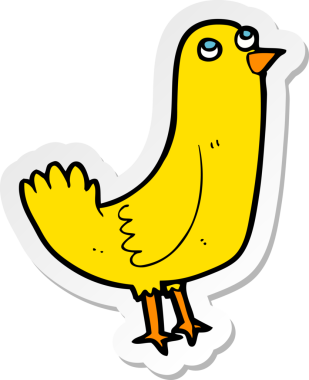 Bir insan tarafından çizilmiş çizgi film kuşunun çıkartması.