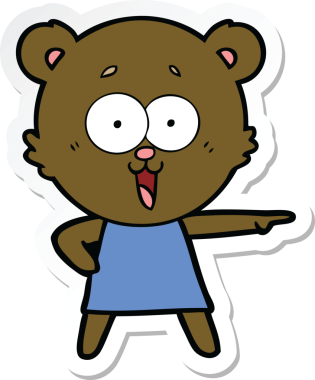 Bir insan tarafından çizilmiş gülen bir oyuncak ayının çıkartması.