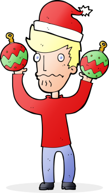 Bir insan tarafından çizilmiş noel süslemeleri olan bir çizgi film adamı.