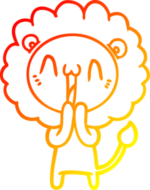 Bir insan tarafından çizilmiş mutlu çizgi film aslanının sıcak çizgi çizimi