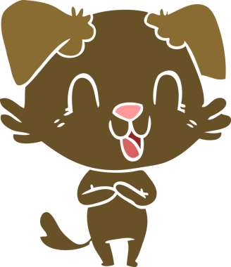 Bir insan tarafından çizilmiş düz renkli çizgi film köpeği.