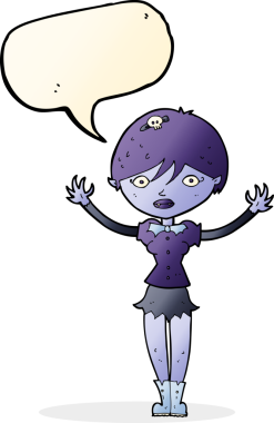 Bir insan tarafından çizilmiş konuşma balonu olan vampir kız.