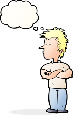 Bir insan tarafından çizilen düşünce baloncuğuyla dinlemeyi reddeden çizgi film adamı.