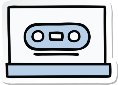 Bir insan tarafından çizilmiş şirin bir çizgi film kasetinin çıkartması.