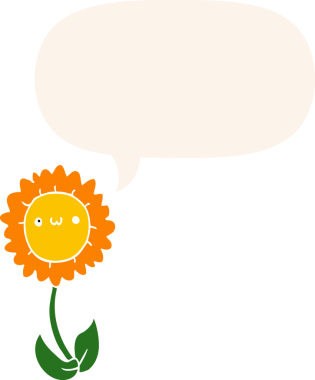 bir insan tarafından çizilmiş, konuşma baloncuklu karikatür çiçeği