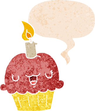 Bir insan tarafından çizilmiş grunge dertli retro desenli konuşma baloncuklu çizgi film keki