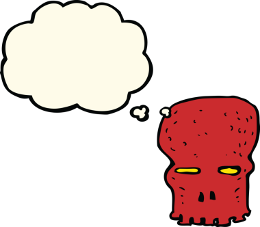 Bir insan tarafından çizilmiş düşünce baloncuklu garip kafatası.