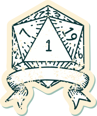 Retro Dövme Biçimi Doğal Bir d20 zar bir insan tarafından çizildi