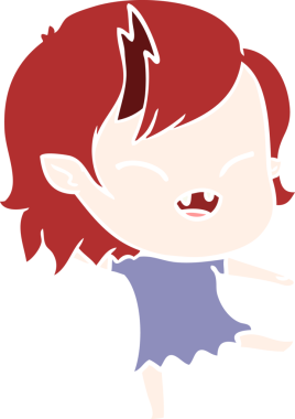 Bir insan tarafından çizilmiş düz renkli çizgi film gülen vampir kız.