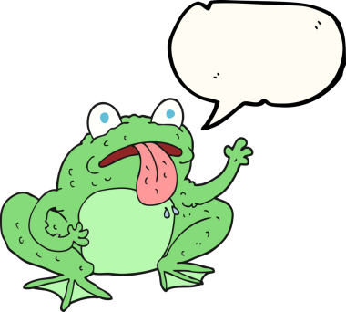 Bir insan tarafından çizilmiş serbest konuşma balonu karikatür kurbağası