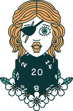 Retro Dövme Tarzı İnsan Rogue Bir insan tarafından çizilmiş 20 zar ile