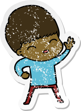 Bir insan tarafından çizilmiş mutlu çizgi film çocuğunun sıkıntılı çıkartması.