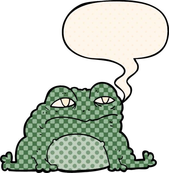 Bir insan tarafından çizilmiş çizgi roman tarzında konuşma baloncuğu olan çizgi film karakurbağası.