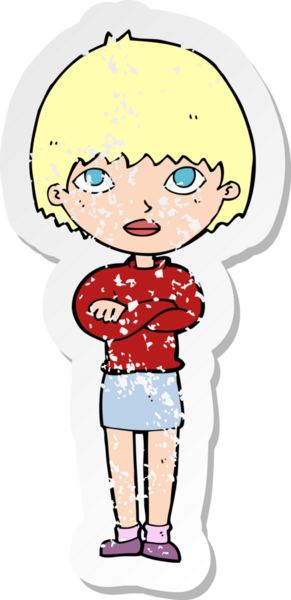 Bir insan tarafından çapraz kollu çizilmiş bir karikatür kadının gerilmiş çıkartması.