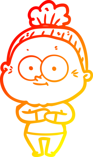 Bir insan tarafından çizilmiş mutlu, yaşlı bir kadının sıcak çizgi çizimi.