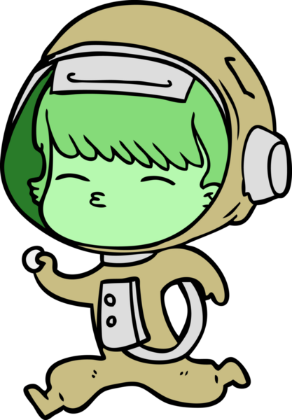 Bir insan tarafından çizilmiş meraklı koşu astronotu çizgi filmi.