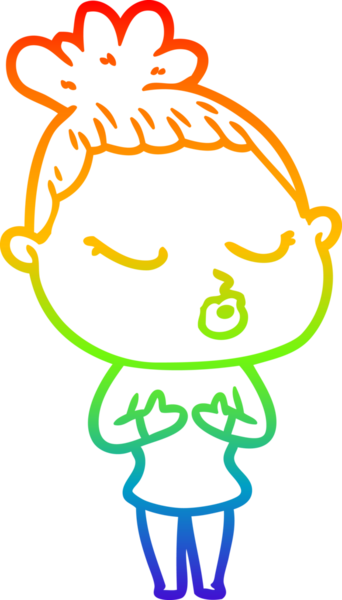 Gökkuşağı gradyan çizgi çizimi bir insan tarafından çizilmiş sakin bir kadın