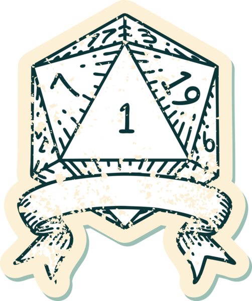 Retro Dövme Biçimi Doğal Bir d20 zar bir insan tarafından çizildi