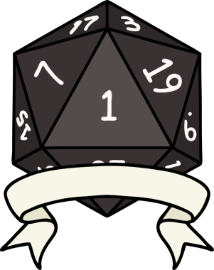 Retro Dövme Biçimi Doğal Bir d20 zar bir insan tarafından çizildi