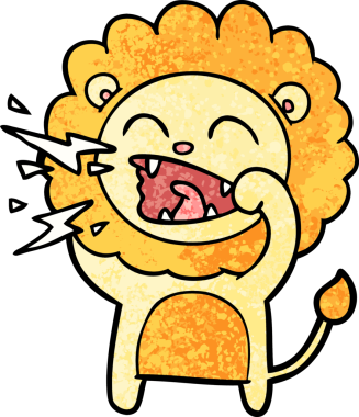 Bir insan tarafından çizilmiş kükreyen aslan çizgi filmi.