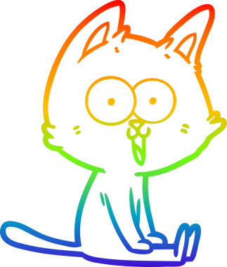 Gökkuşağı gradyan çizimi bir insan tarafından çizilmiş komik bir çizgi film kedisi