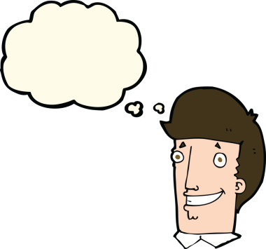 Bir insan tarafından çizilmiş düşünce balonlu mutlu adam çizgi filmi.