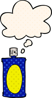 Çizgi roman tarzında bir insan tarafından çizilmiş düşünce baloncuklu çizgi film spreyi.