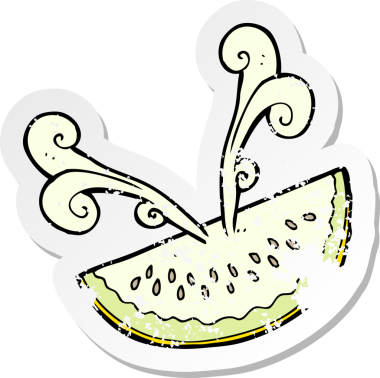 Bir insan tarafından çizilmiş karpuz diliminin gerilemiş retro yapıştırması