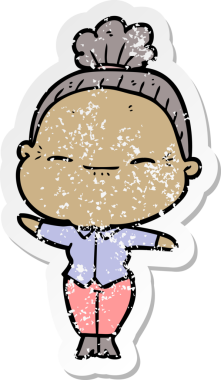 Bir insan tarafından çizilmiş barışçıl yaşlı bir kadının sıkıntılı çıkartması.