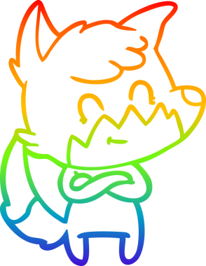 Gökkuşağı gradyan çizgi çizimi bir insan tarafından çizilmiş, dost bir tilki.