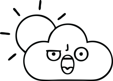 Bir insan tarafından çizilmiş güneş ve bulut çizimi.