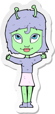 Bir insan tarafından çizilmiş uzaylı bir kızın çıkartması.