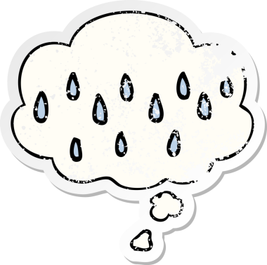 Düşünce baloncuklu karikatür yağmuru bir insan tarafından çizilmiş yıpranmış bir çıkartma.