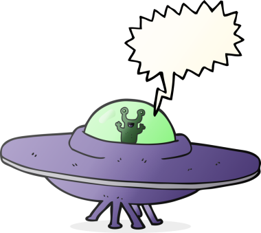 Bir insan tarafından çizilmiş serbest konuşma balonu çizgi film uzay gemisi