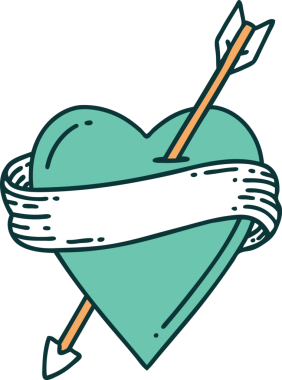 Bir insan tarafından çizilmiş ok kalp ve pankartın ikonik dövme şekli