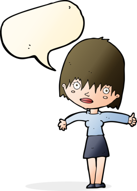 Bir insan tarafından çizilmiş konuşma balonu olan meraklı bir karikatür.