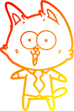 Bir insan tarafından çizilmiş gömlek ve kravat giyen komik bir çizgi film kedisinin sıcak çizgi çizimi