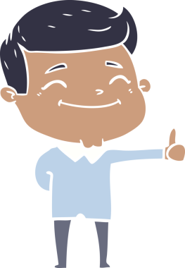 Bir insan tarafından çizilmiş mutlu düz renkli karikatür adam.