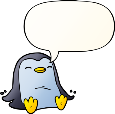 bir insan tarafından çizilmiş düzgün eğimli konuşma baloncuğu olan penguen çizgi filmi